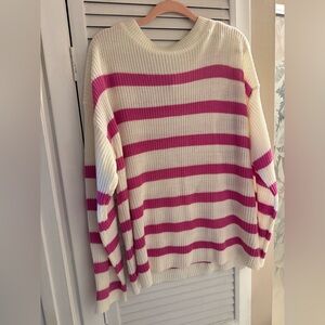 Women’s Pink and Cream Striped Sweater